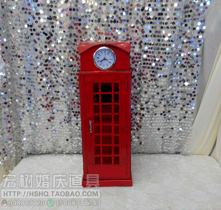 新款伦敦复古街头电话亭 手绘铁皮电话亭 婚庆道具用品图