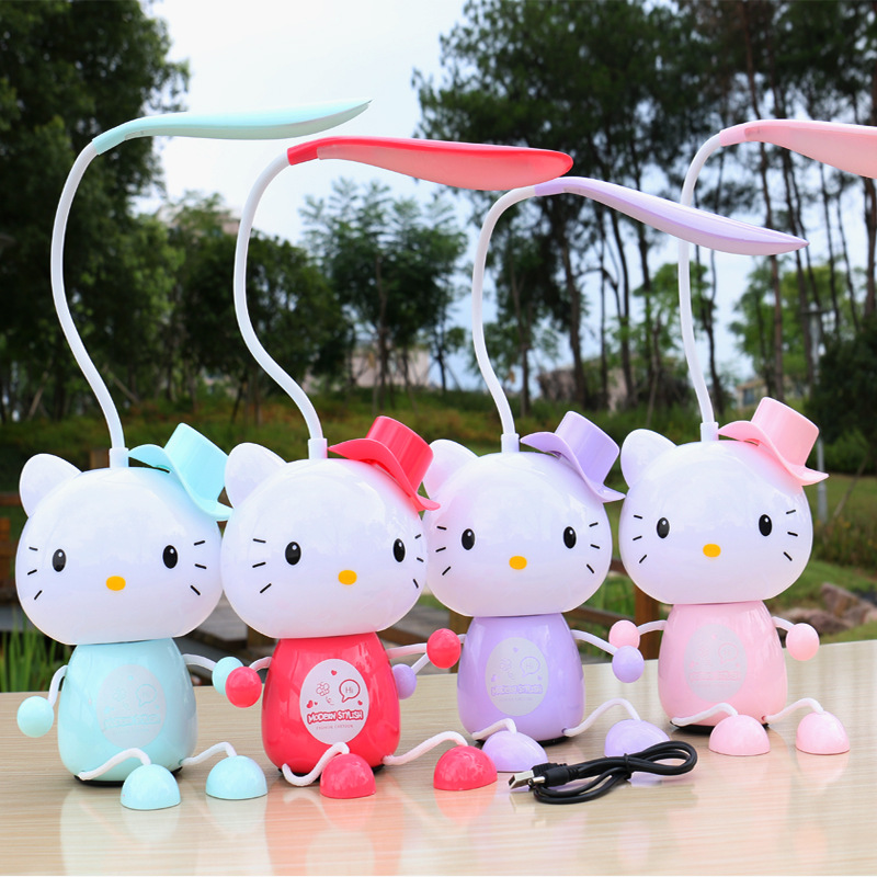 卡通kitty猫吊脚LED护眼学习台灯USB充电夜灯