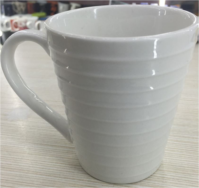 V-shaped ribbed cup, ceramic cup, ribbed cup, embossed cup, white cup Specification image