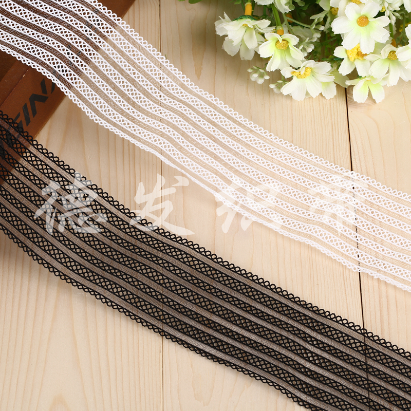 厂家直销 黑白色镂空条纹松紧花边织带 5983产品图