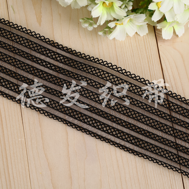 厂家直销 黑白色镂空条纹松紧花边织带 5983细节图