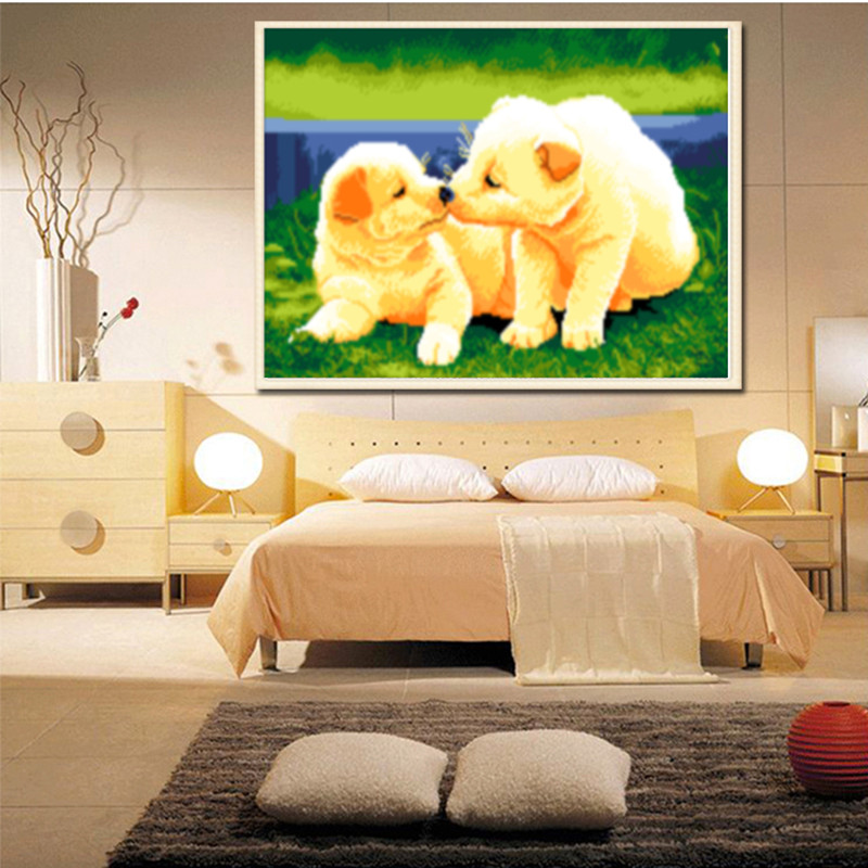 Water diamond cross-stitch living room 5d Full diamond children's happy little dog details Picture