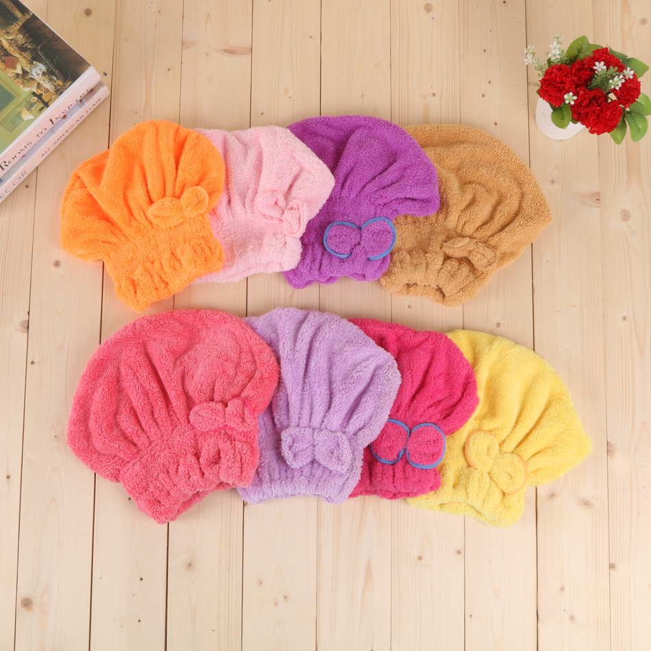 Piaoyang Señora Corto arco sombrero cabello seco material coral fleece suave y absorbente
