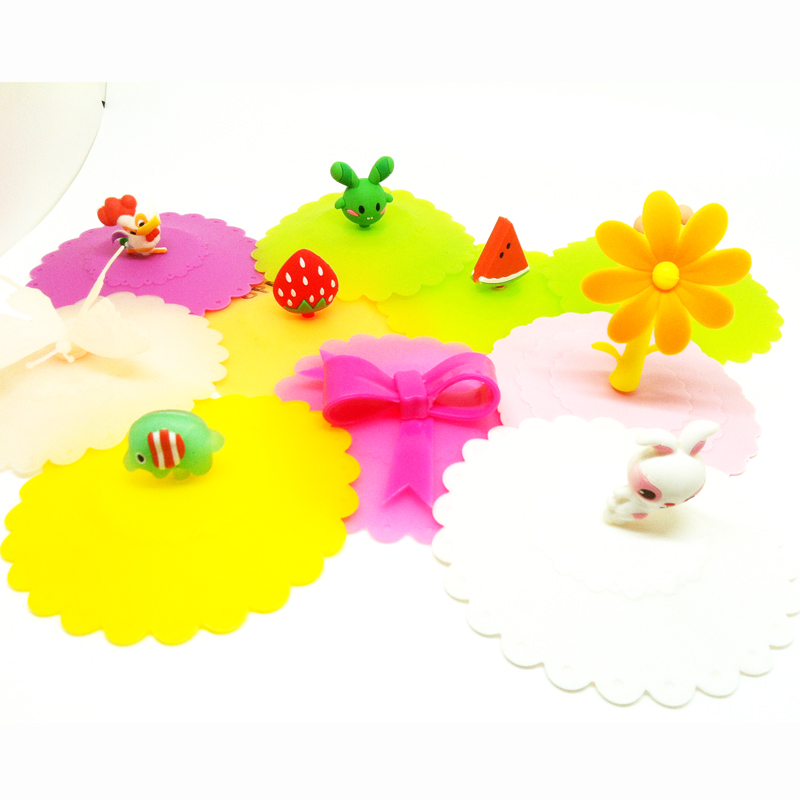 韩版耐热糖果色卡通杯盖硅胶带卡通头防漏杯盖