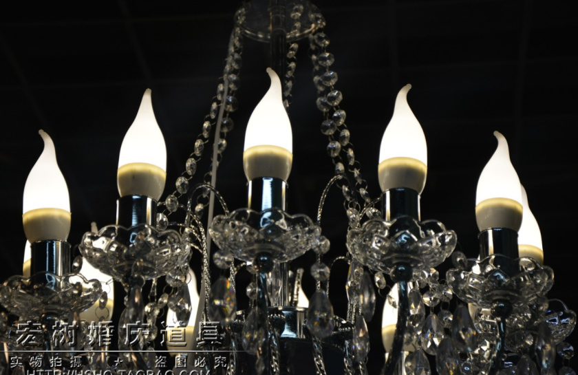 The new 12-head crystal chandelier LED pendant crystal chandelier creative wedding prop candlestick chandelier bag is damaged Specification image