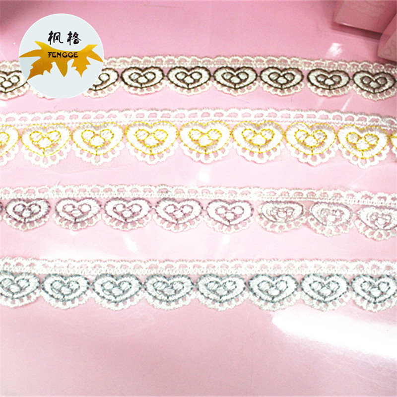 Factory direct sales of heart-shaped water-soluble embroidered lace single-sided small edge sleeve and collar fabric