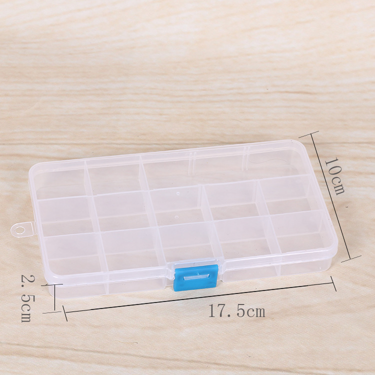 One-piece 15-cell buckle insert 2-piece storage box Jewelry box accessories Buttons beaded rectangular plastic box thumbnail