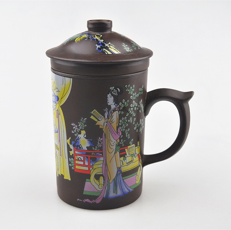 Authentic creative Mark glass glass retro beauty map purple clay mug with a cover purple clay cup thumbnail