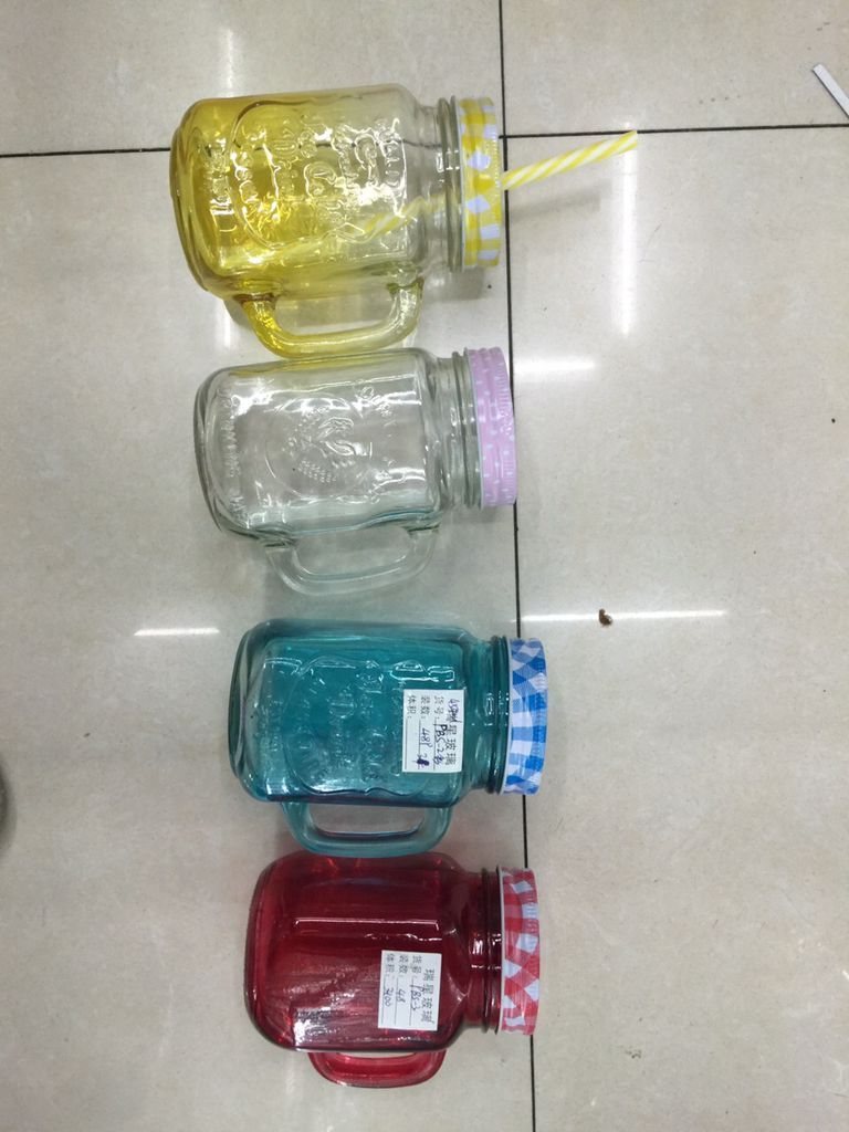 Popular straw handle glass handle water cup drink cup with straw color cup 450ml