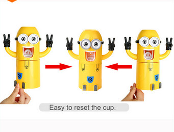 Creative cartoon Minions toothbrush holder set, automatic toothpaste dispenser, couple Minions toiletries set Application Scenario