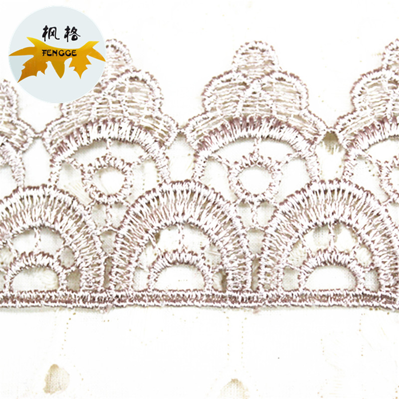 Factory direct sales of water-soluble embroidered lace, single-sided double-row semi-circular polyester lace for clothing Specification image