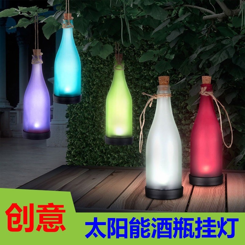 Popular outdoor LED solar wine bottle hanging lights patio chandelier garden lawn lights landscape decorative lights