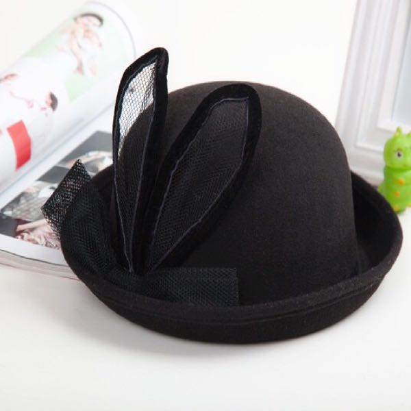 义乌好货 韩版毛呢帽子秋冬亲子兔耳朵小礼帽儿童帽宝宝小女孩圆产品图