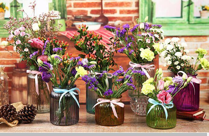 家居装饰摆件彩色玻璃透明小花瓶 创意欧式花瓶水培绿萝插花花器