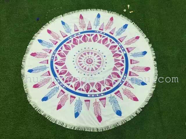 Extra-large pure cotton fringed round beach towel, ultra-fine fiber reactive printed bath towel, round blanket cape Specification image