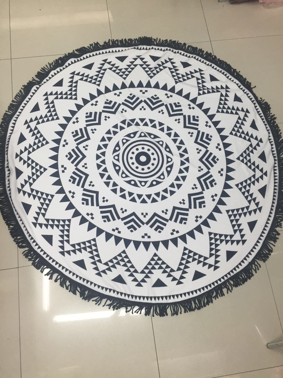 Superfine fiber reactive printed round beach towel, oversized pure cotton tassel round blanket bath towel