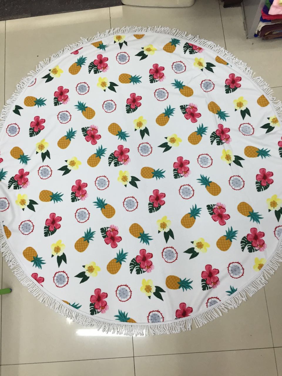 Superfine fiber reactive printed beach towel, pure cotton fringed super large round blanket bath towel 2 pic 2