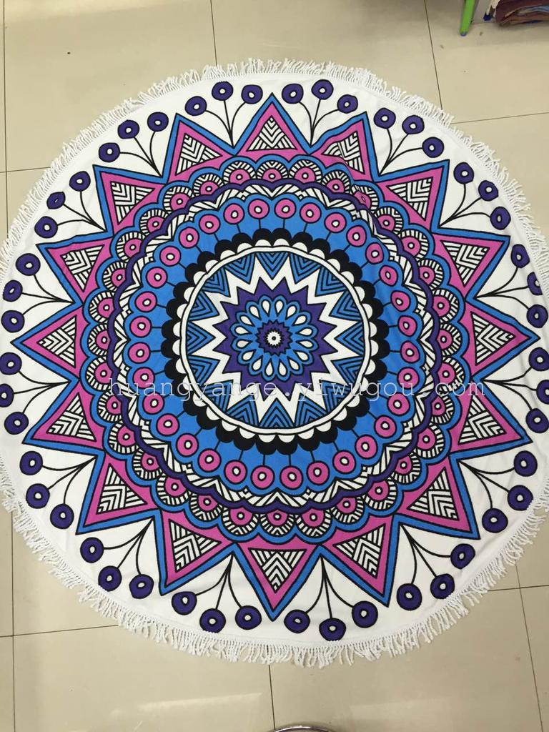 Superfine fiber reactive printed beach towel, pure cotton fringed super large round blanket bath towel 2 pic 3