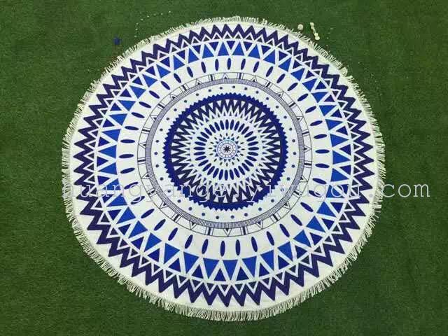 Extra-large pure cotton fringed round beach towel, ultra-fine fiber reactive printed bath towel, round blanket cape details Picture