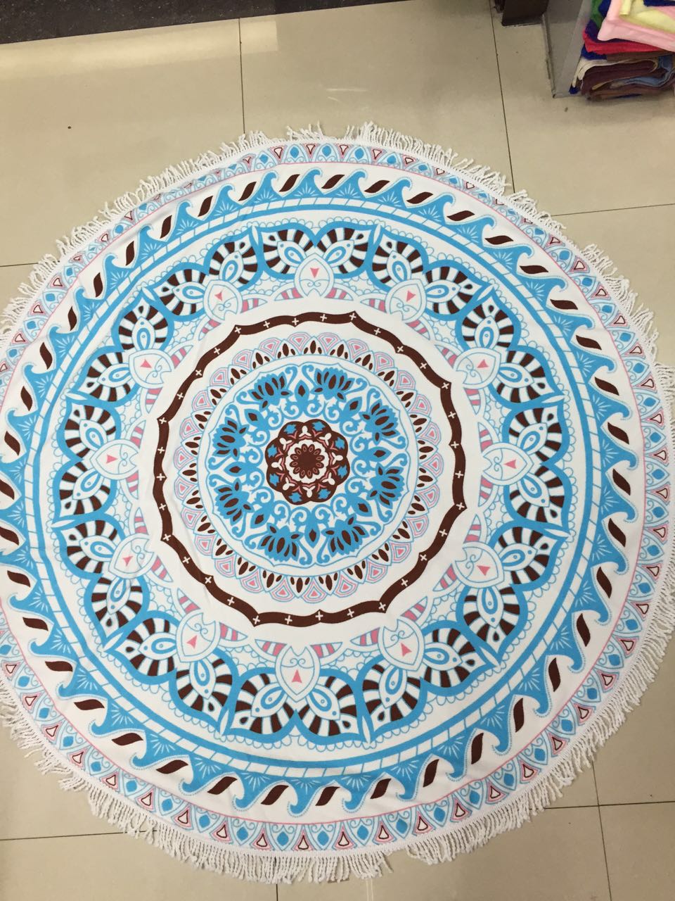 Superfine fiber reactive printed beach towel, pure cotton fringed super large round blanket bath towel 2 pic 1
