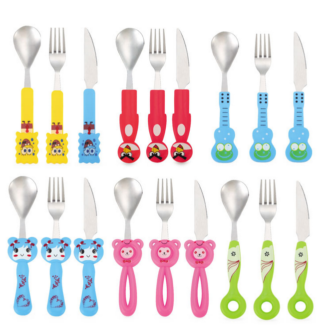 Cute cartoon spoon steak knife and fork set Children's knife, fork and spoon three-piece stainless steel set