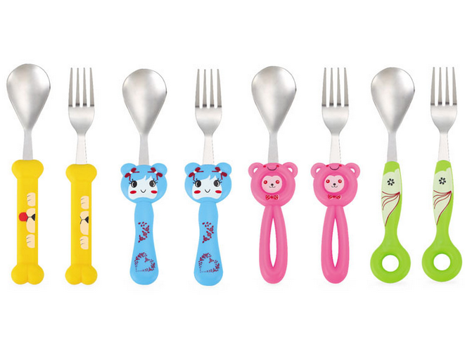 Baby children's tableware stainless steel fork and spoon set Baby food training spoon and fork portable