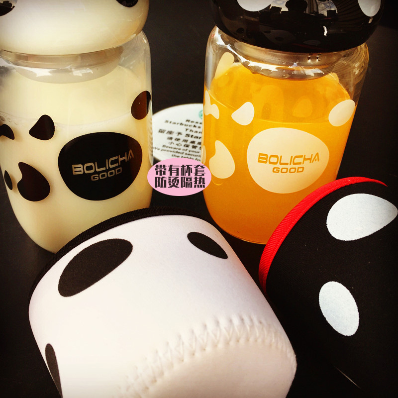 New creative, cute and small mushroom-dotted glass cups with cup sleeves and tea separators as creative gifts details Picture