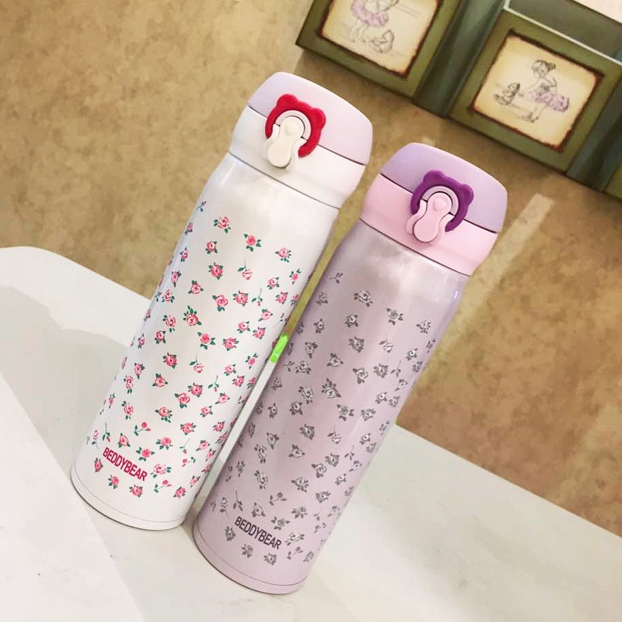 Genuine Korean cup bear thermos cup small floral boudoir version tragic bear stew cup stainless steel limited cold cup thumbnail