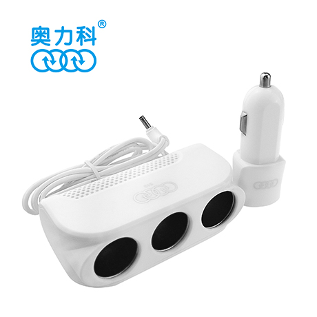 奥力科车载手机充电器汽车一分三点烟器带USB三合一充电器产品图