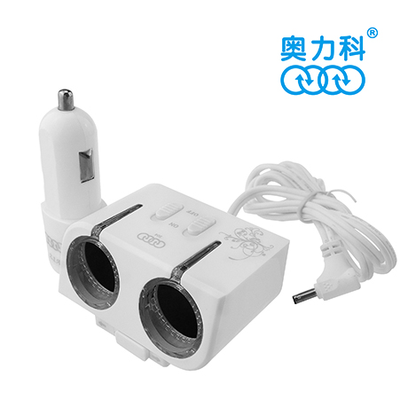 奥力科双点烟孔带USB车载电源充电器套装2.1A大电流转换座产品图