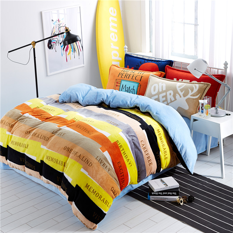 Flannel Thickened Warm Four-Piece Set Of Solid Color Simple Coral Suede Duvet Set Bed Linen details Picture