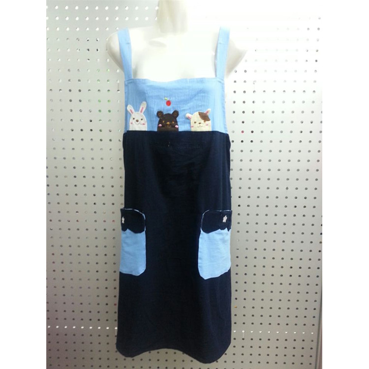 Self-produced and self-sold Korean-style sand-washed cotton cartoon patchwork embroidered anti-stain shoulder straps apron Specification image