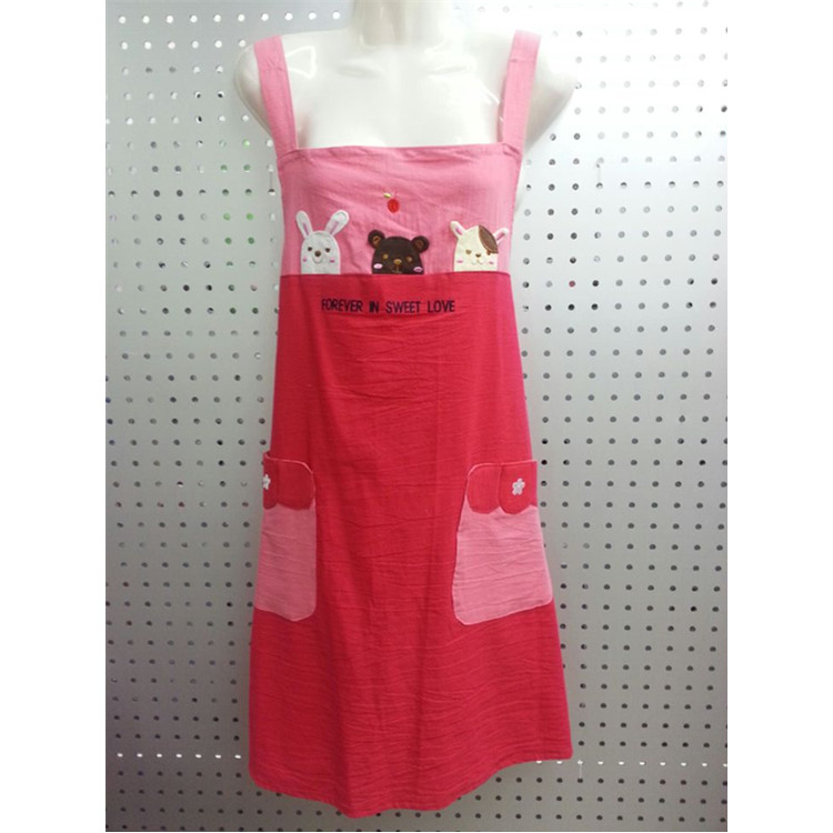 Self-produced and self-sold Korean-style sand-washed cotton cartoon patchwork embroidered anti-stain shoulder straps apron details Picture