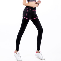 新款健身房瑜伽裤运动裤女假两件健身裤速干跑步健身长裤韩版