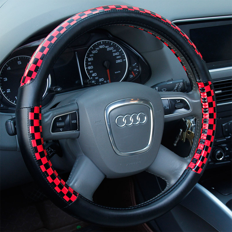 新款热销全皮格子内白胶圈方向盘把套批发厂家直销产品图