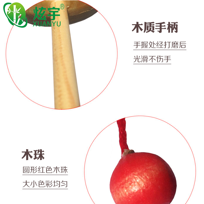 厂家直销木制玩具批发 金童玉女手摇鼓波浪拨浪鼓 小号细节图