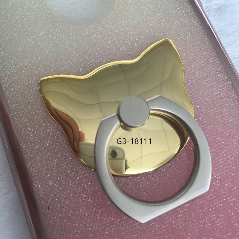 电镀猫头手机指环支架 创意指环支架小猫懒人指环支架细节图