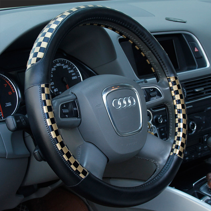 新款热销全皮格子内白胶圈方向盘把套批发厂家直销细节图