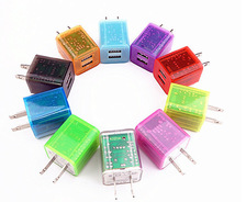 双USB充电器 透明水晶彩色发光充电头 智能手机 美规