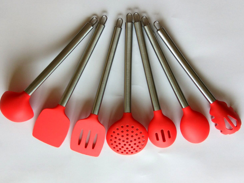 硅胶厨具7件套厨房用具不锈钢手柄锅铲漏匙漏铲面捞汤勺产品图