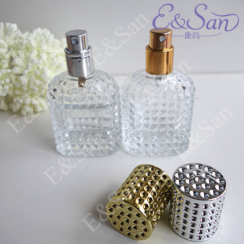 直销爆款透明扁圆玻璃香水喷雾分装化妆品瓶产品图