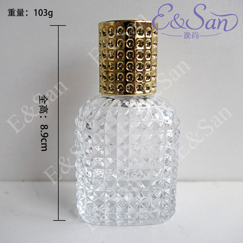 直销爆款透明扁圆玻璃香水喷雾分装化妆品瓶细节图