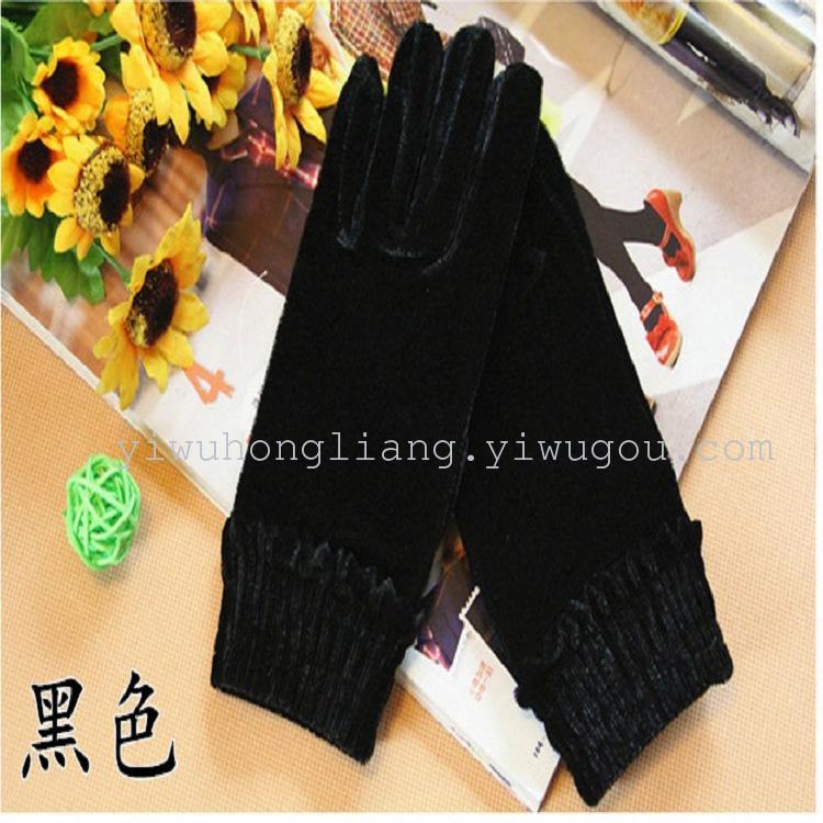 Multicolor velvety snufflet-neck, elastic and warm all-finger gloves autumn and winter ladies' Outdoor cycling fitness gloves thumbnail