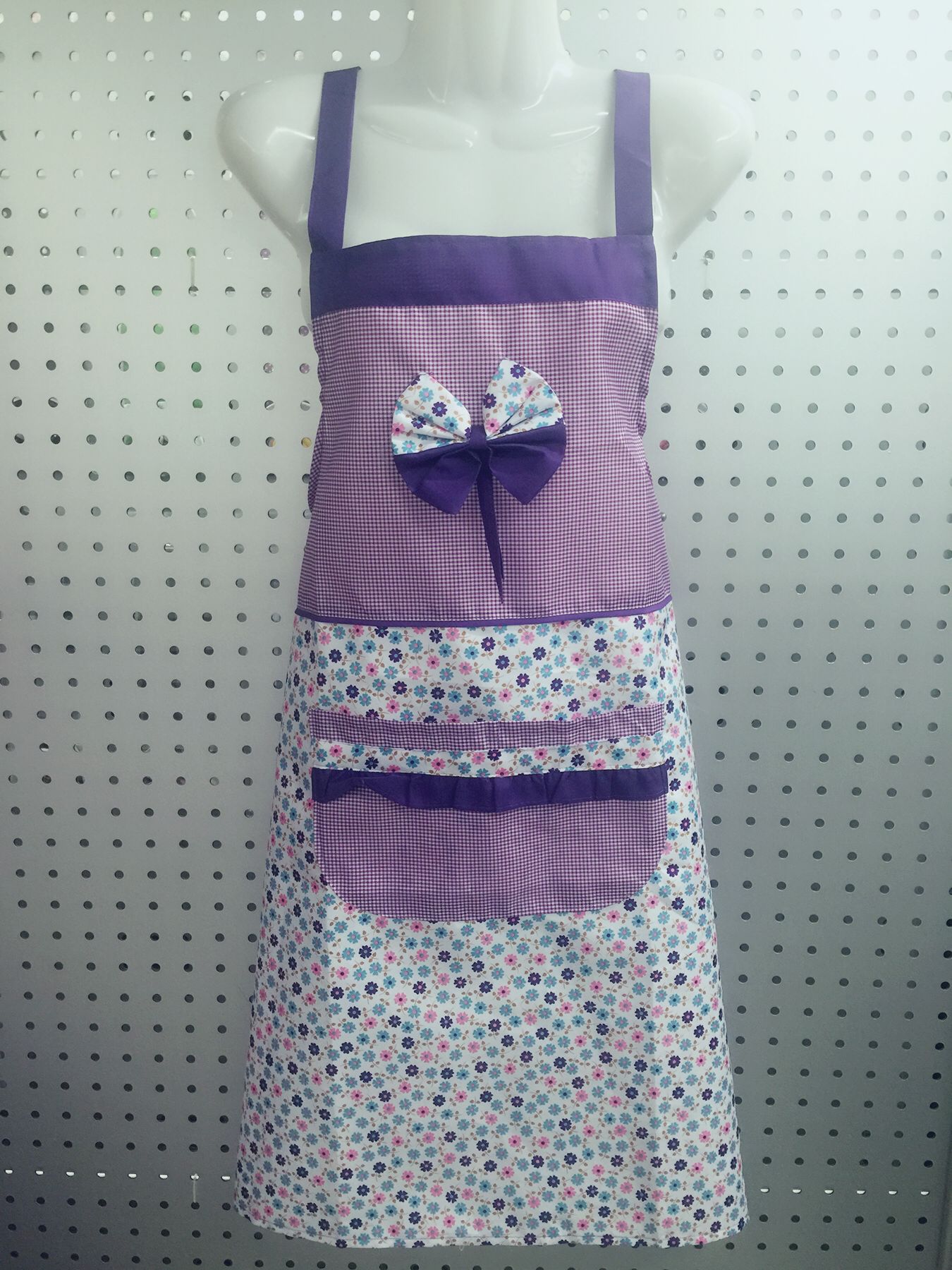 Bow Patchwork Checkered Flower Stainproof Kitchen Suspenders Apron Specification drawing