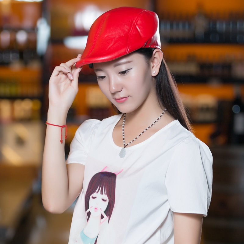 Autumn And Winter Warm Fashion Leather Cap Beret Forward Hat Casual Leather Hat Thick Leather Hat details Picture