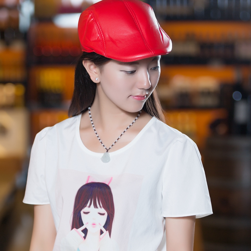 Autumn And Winter Warm Fashion Leather Cap Beret Forward Hat Casual Leather Hat Thick Leather Hat