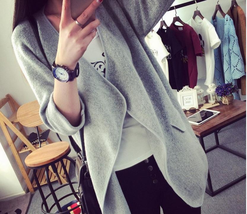 New loose large size casual long sweater coat women's coat pocket knitted cardigan