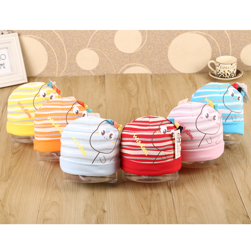 婴儿卡通帽 条纹加棉帽新生儿童男女宝宝套头帽