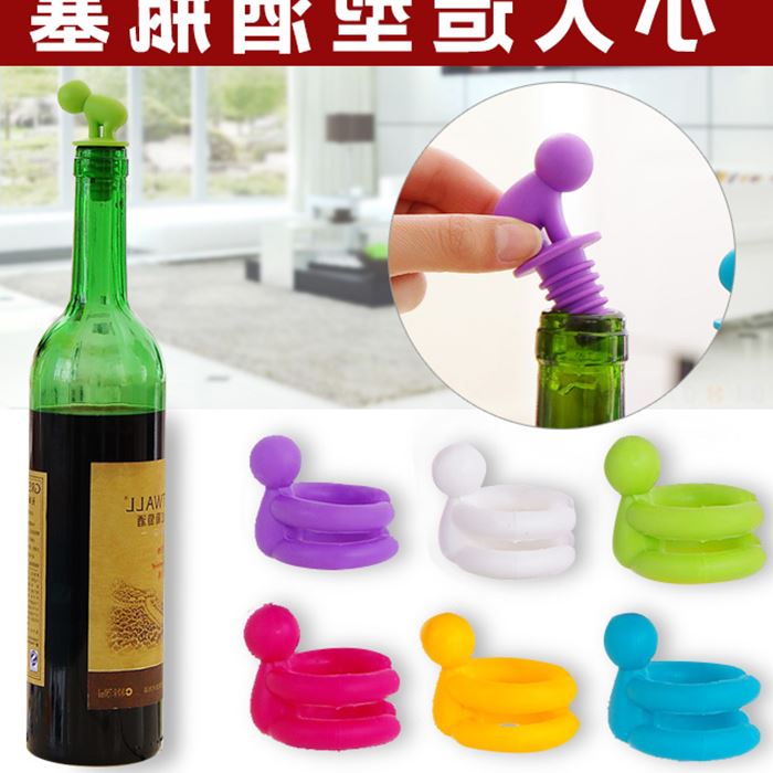 食品级硅胶小人保鲜酒瓶塞 红酒塞子 啤酒调味瓶瓶塞 标签识
