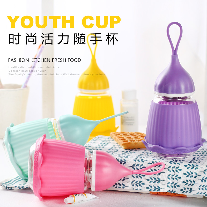 创意水杯玻璃杯学生便携随手密封杯韩国泡花茶杯带过滤